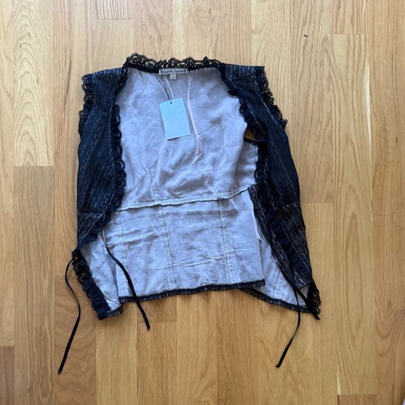 Rare Vintage Nanette Lepore Silk & Lace Tie Front Top - Picture 2 of 3